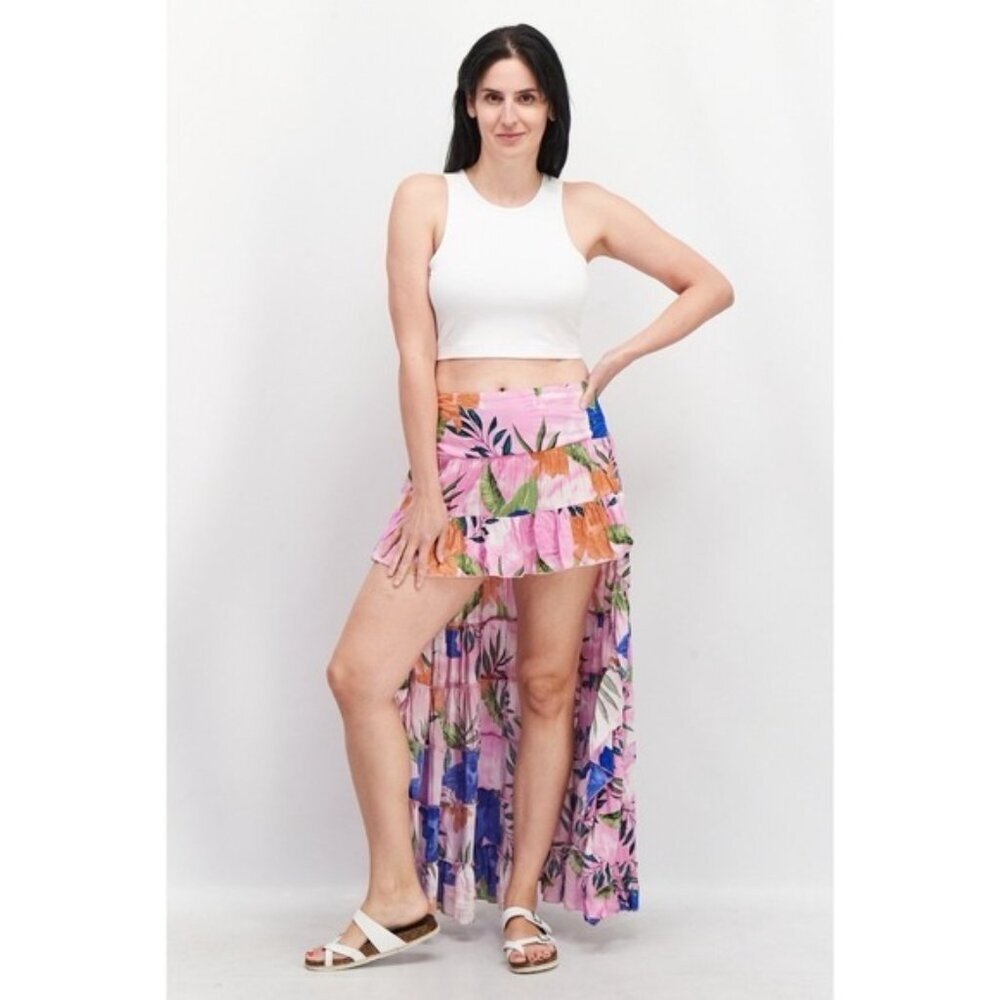 NWT Muche & Muchette‎ Women's Floral Print Maxi Skirt High Low Pink ONE SIZE